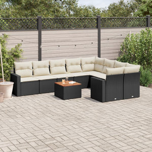 Set Divani da Giardino 10pz con Cuscini in Polyrattan Nero 3224278