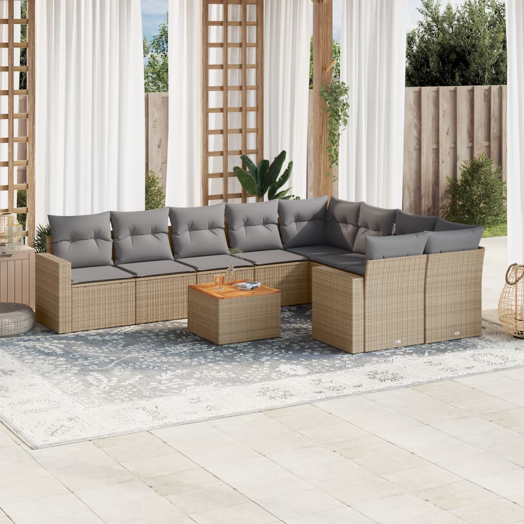 Set Divano da Giardino 10 pz con Cuscini Beige in Polyrattancod mxl 89960