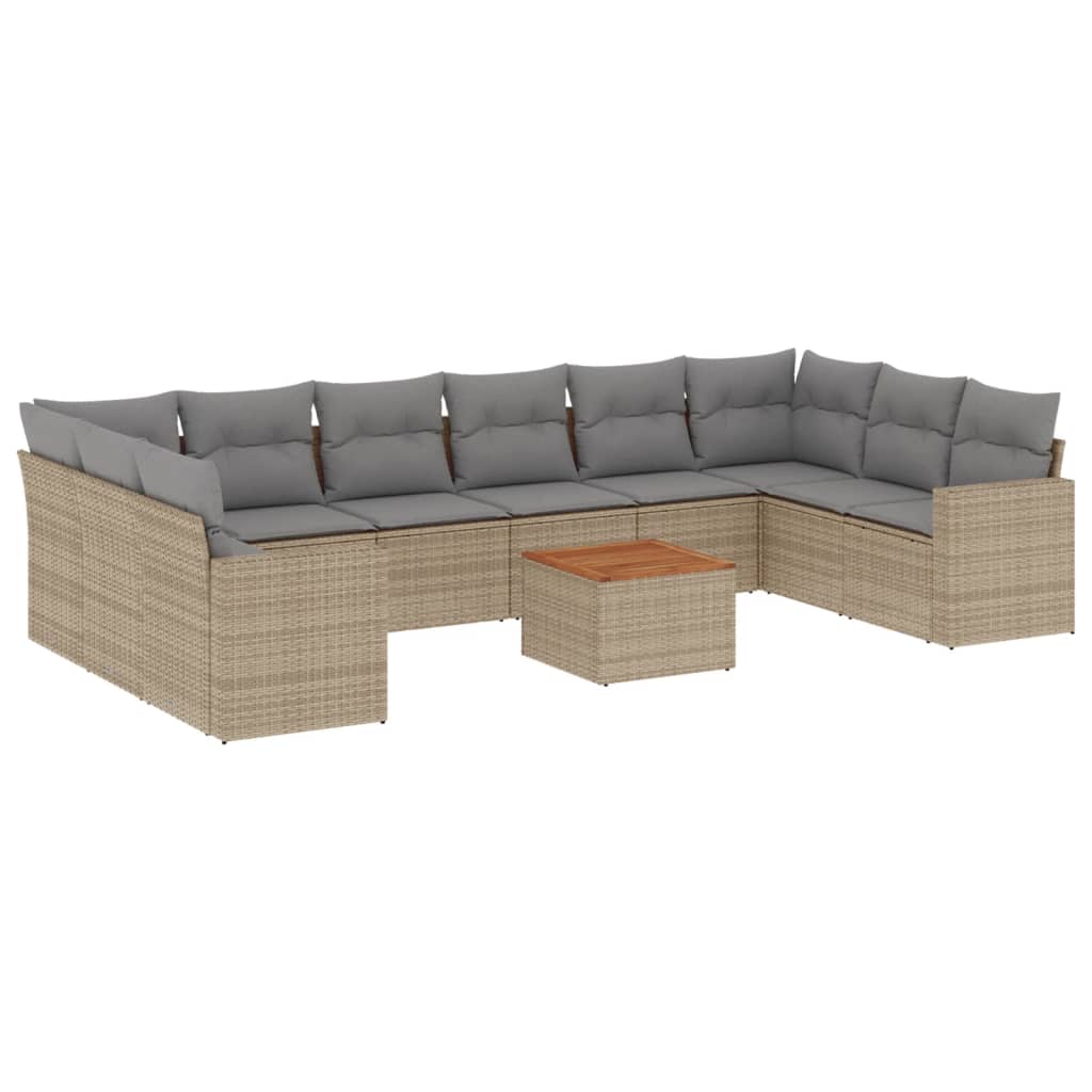 Set Divani da Giardino 11 pz con Cuscini Beige in Polyrattan 3224295