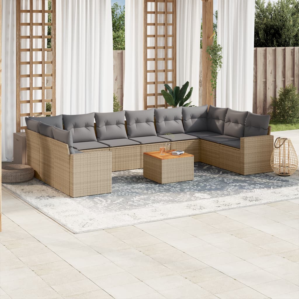 Set Divani da Giardino 11 pz con Cuscini Beige in Polyrattan 3224295