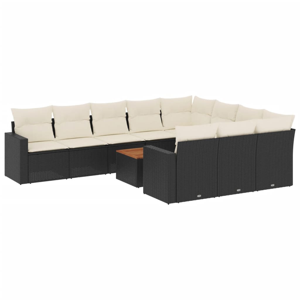 Set Divani da Giardino 11 pz con Cuscini in Polyrattan Nero 3224299