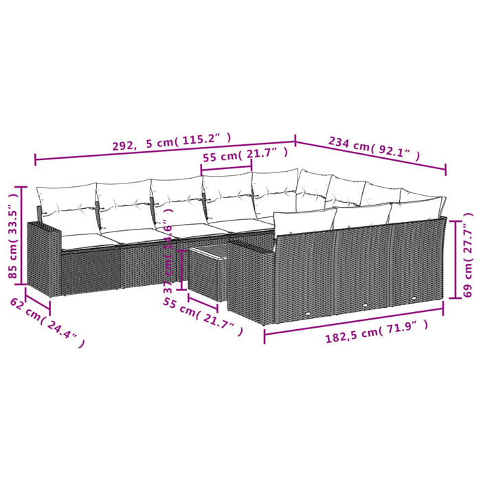 Set Divani da Giardino 11 pz con Cuscini in Polyrattan Nero 3224299