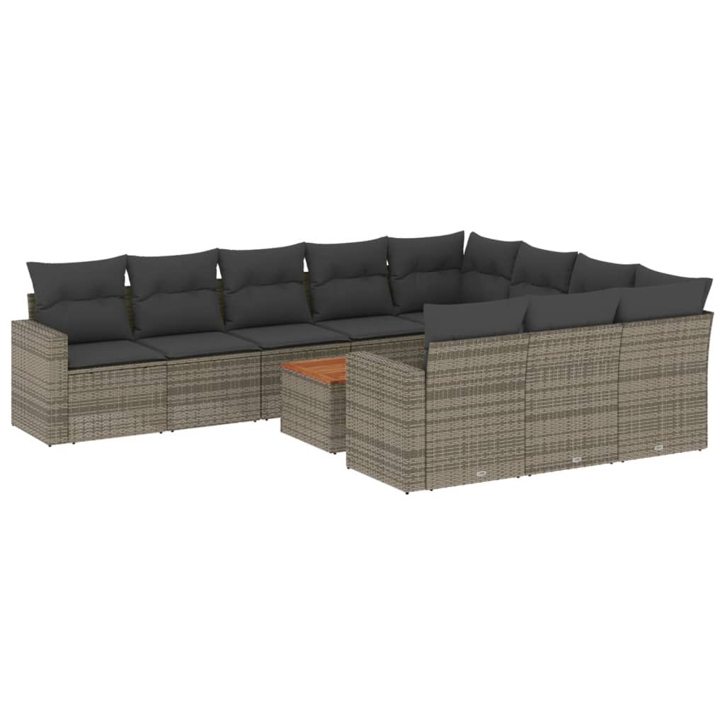 Set Divani da Giardino 11 pz con Cuscini in Polyrattan Grigio 3224303