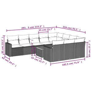 Set Divani da Giardino 11 pz con Cuscini in Polyrattan Grigio 3224303