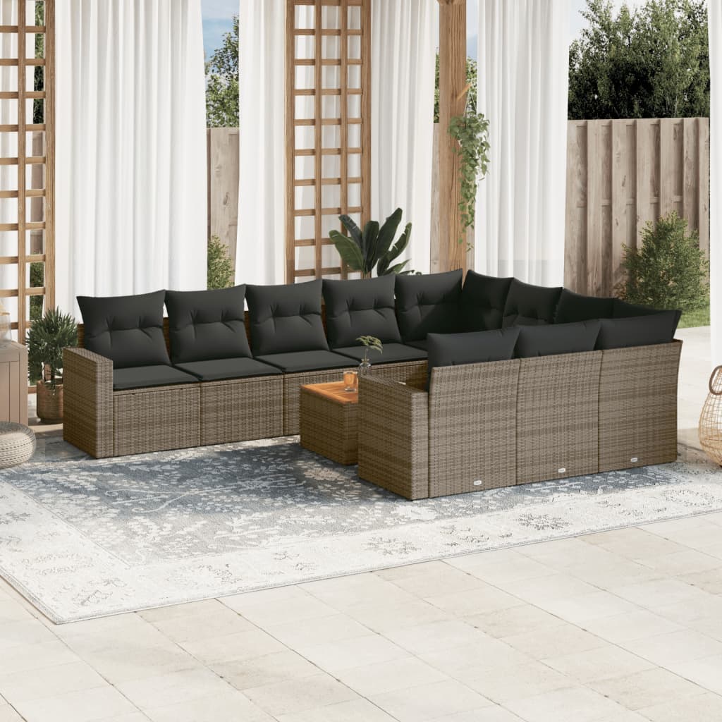 Set Divani da Giardino 11 pz con Cuscini in Polyrattan Grigio 3224303