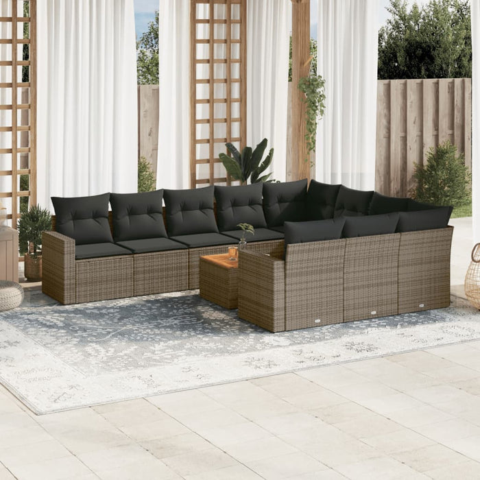 Set Divani da Giardino 11 pz con Cuscini in Polyrattan Grigio 3224303