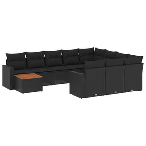 Set Divani da Giardino 11 pz con Cuscini in Polyrattan Nero 3224305