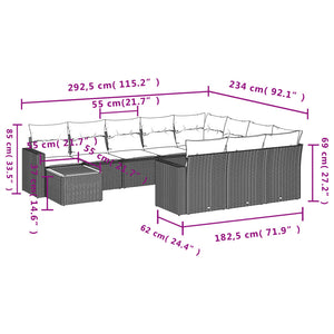 Set Divani da Giardino 11 pz con Cuscini in Polyrattan Nero 3224305