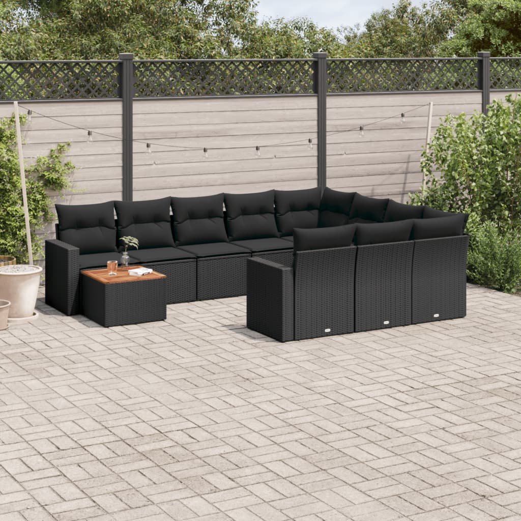 Set Divani da Giardino 11 pz con Cuscini in Polyrattan Nero 3224305