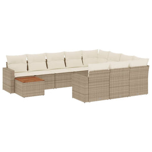 Set Divani da Giardino 11 pz con Cuscini Beige in Polyrattan 3224308