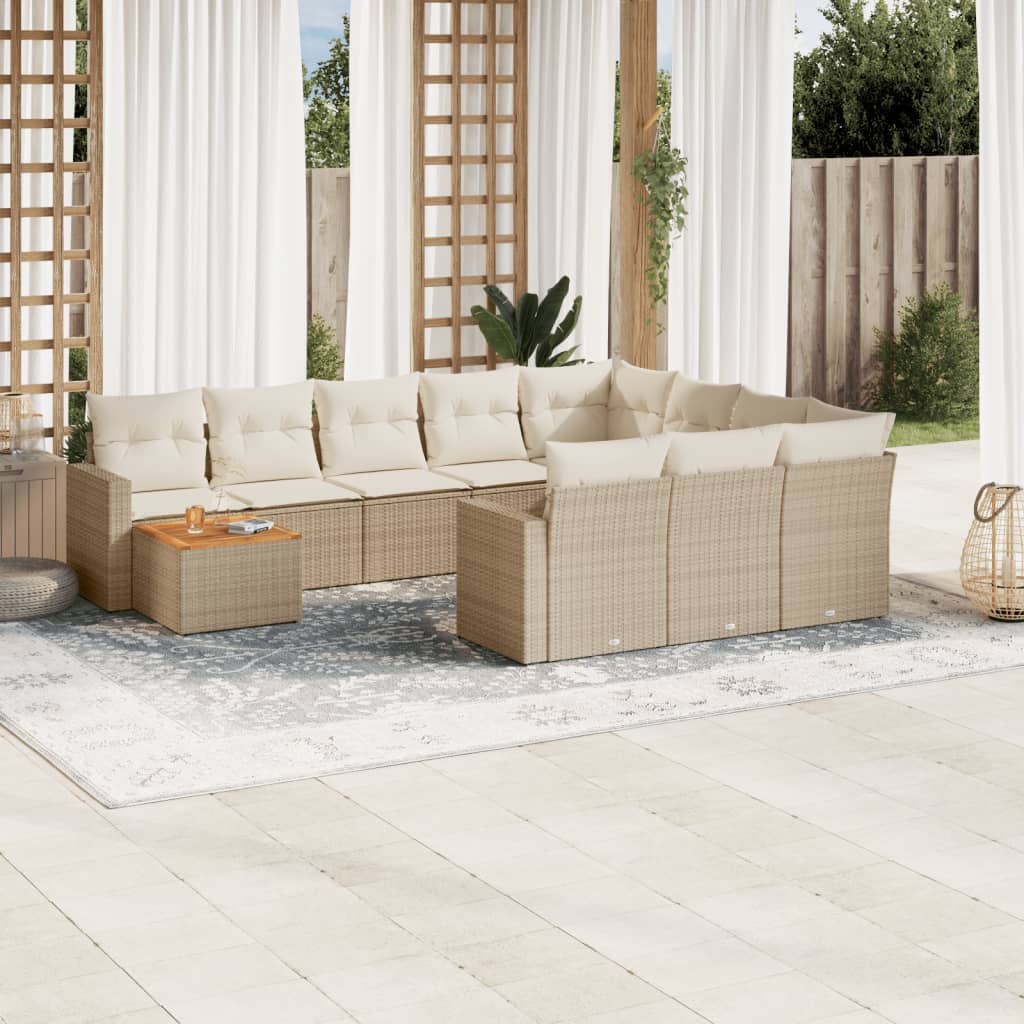 Set Divani da Giardino 11 pz con Cuscini Beige in Polyrattan 3224308