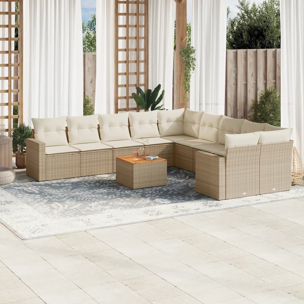 Set Divani da Giardino 11 pz con Cuscini Beige in Polyrattan 3224315