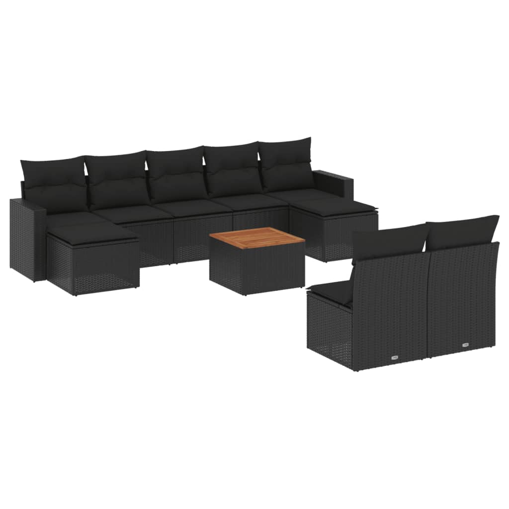 Set Divani da Giardino 10pz con Cuscini in Polyrattan Nero 3224319