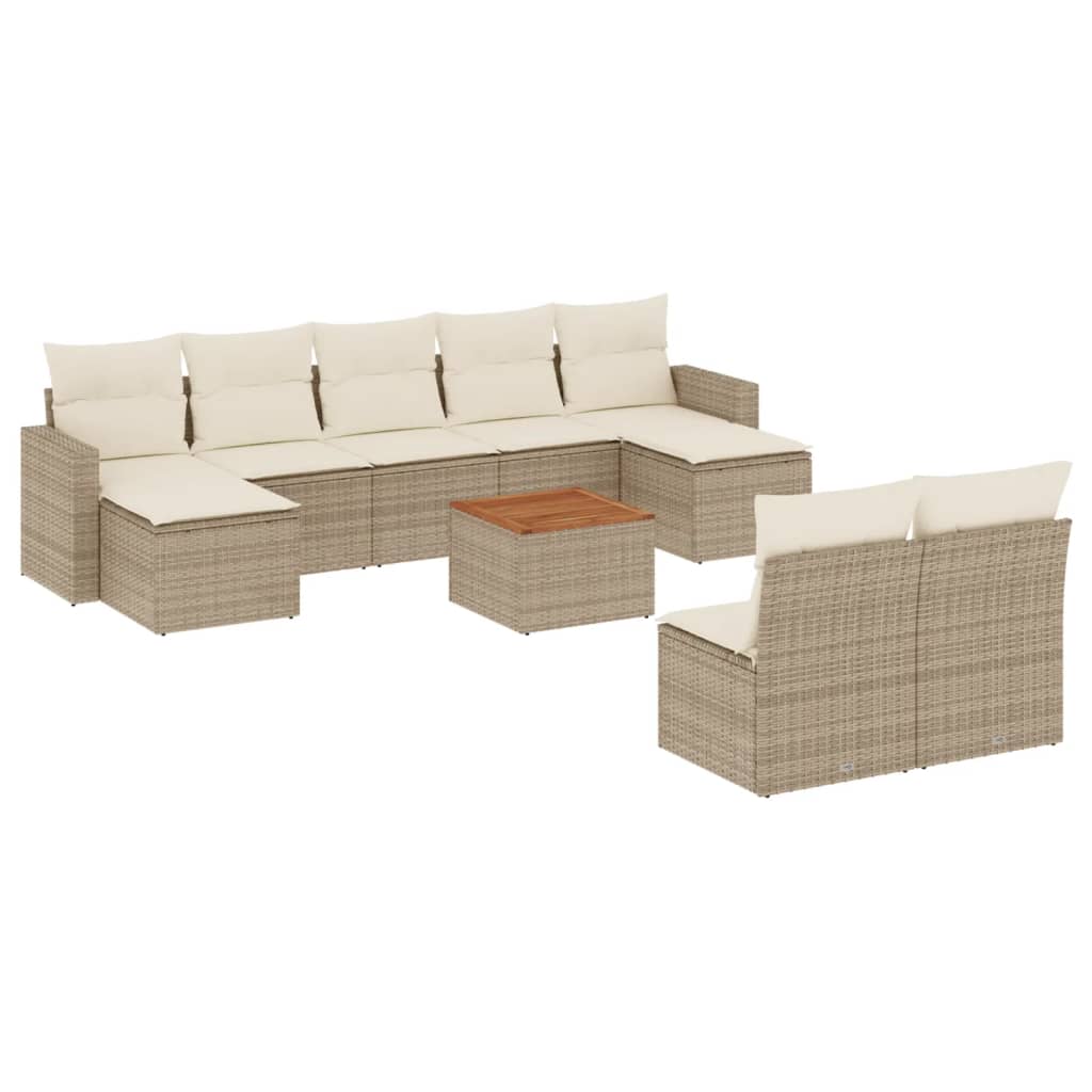 Set Divano da Giardino 10 pz con Cuscini Beige in Polyrattan 3224322