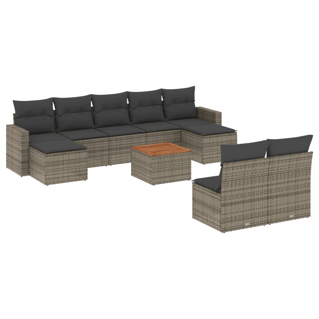 Set Divano da Giardino 10 pz con Cuscini Grigio in Polyrattan 3224324