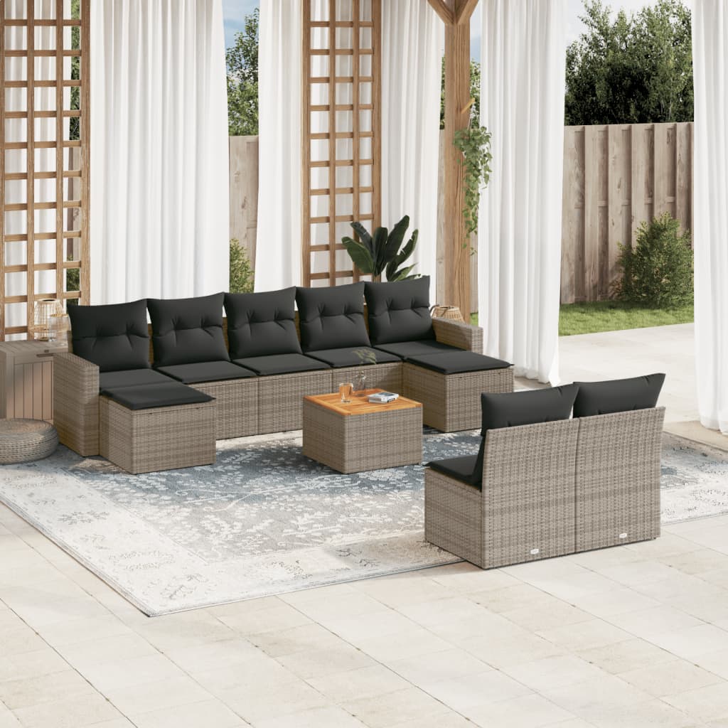 Set Divano da Giardino 10 pz con Cuscini Grigio in Polyrattan 3224324