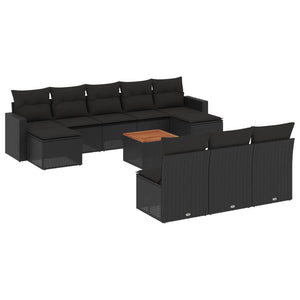 Set Divani da Giardino 11 pz con Cuscini in Polyrattan Nero 3224326