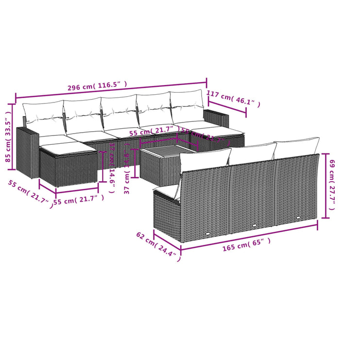 Set Divani da Giardino 11 pz con Cuscini in Polyrattan Nerocod mxl 111405