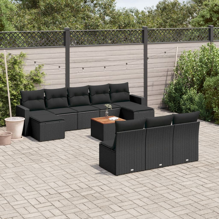 Set Divani da Giardino 11 pz con Cuscini in Polyrattan Nero 3224326