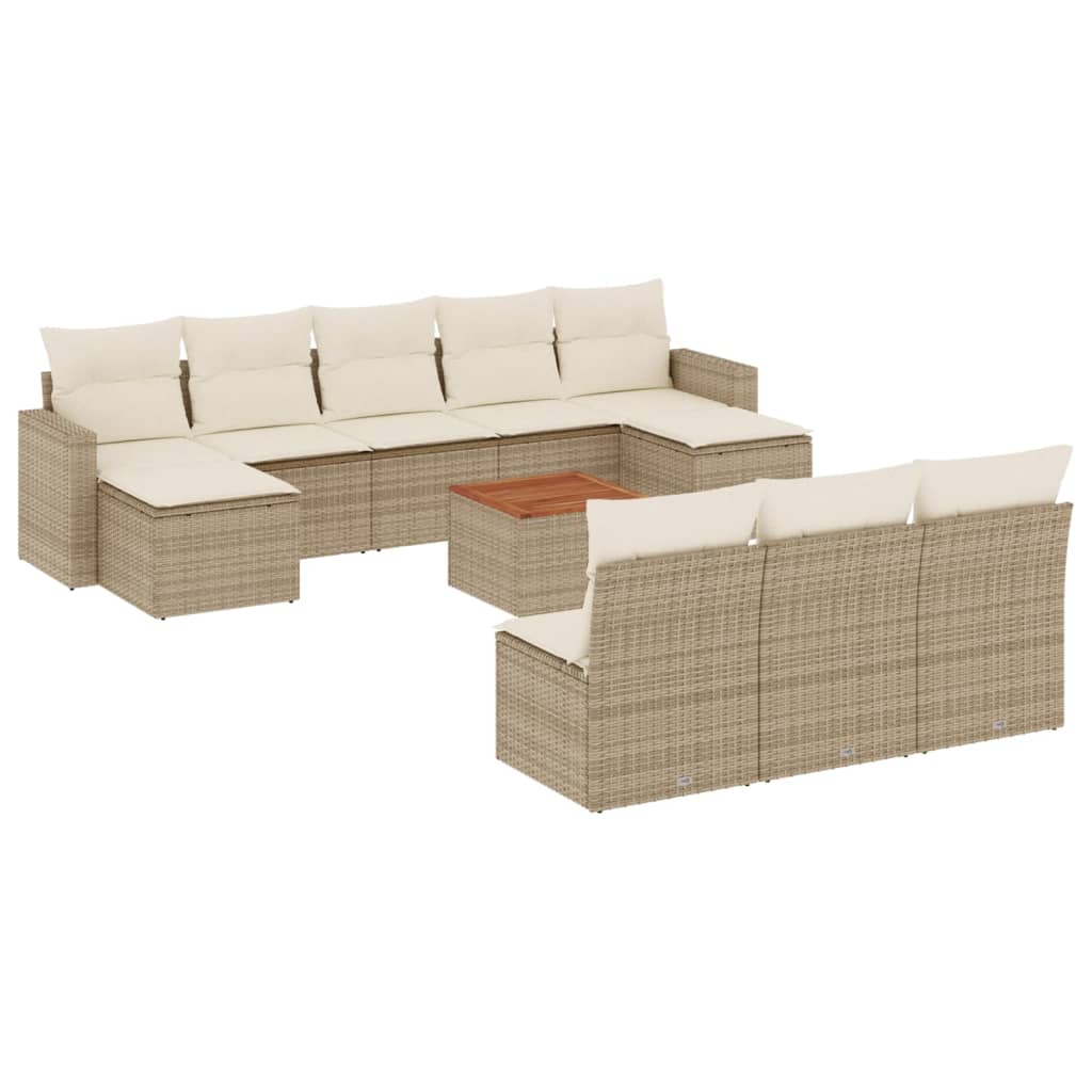 Set Divani da Giardino 11 pz con Cuscini Beige in Polyrattan 3224329