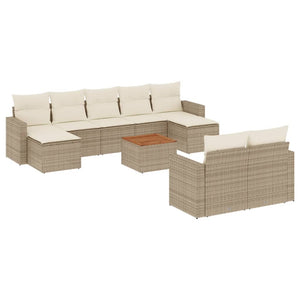 Set Divano da Giardino 10 pz con Cuscini Beige in Polyrattan 3224336