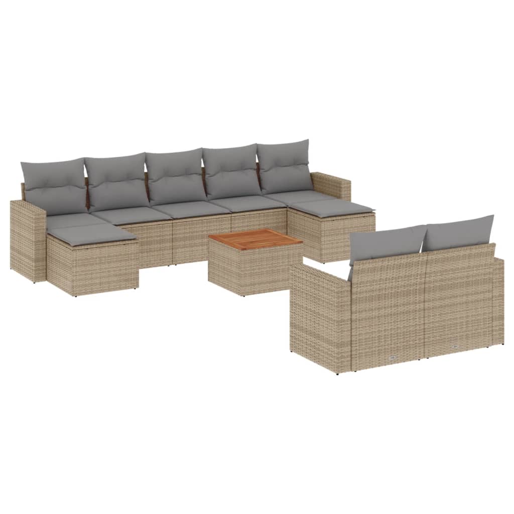 Set Divano da Giardino 10 pz con Cuscini Beige in Polyrattan 3224337