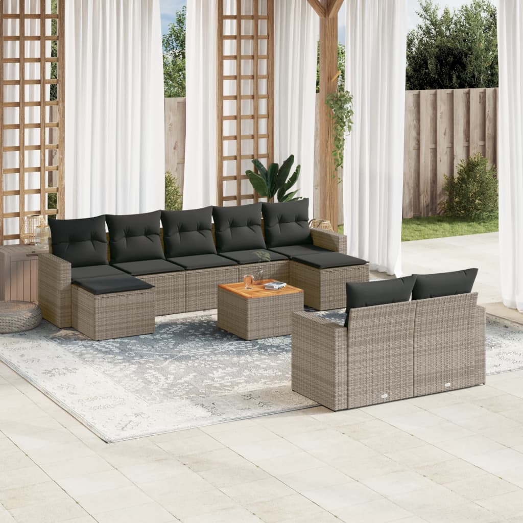 Set Divano da Giardino 10 pz con Cuscini Grigio in Polyrattan 3224338