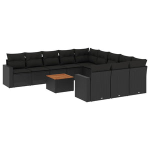 Set Divani da Giardino 12 pz con Cuscini Nero in Polyrattan 3224347