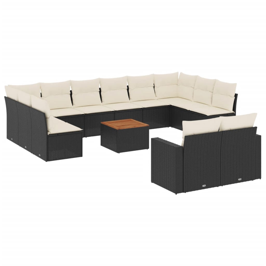 Set Divani da Giardino 13pz con Cuscini Nero in Polyrattan 3224355