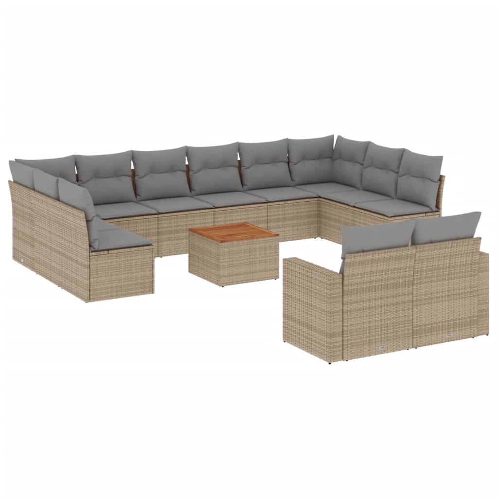 Set Divano da Giardino 13 pz con Cuscini Beige in Polyrattan 3224358