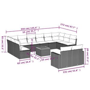 Set Divani da Giardino 13 pz con Cuscini Grigio in Polyrattan 3224359