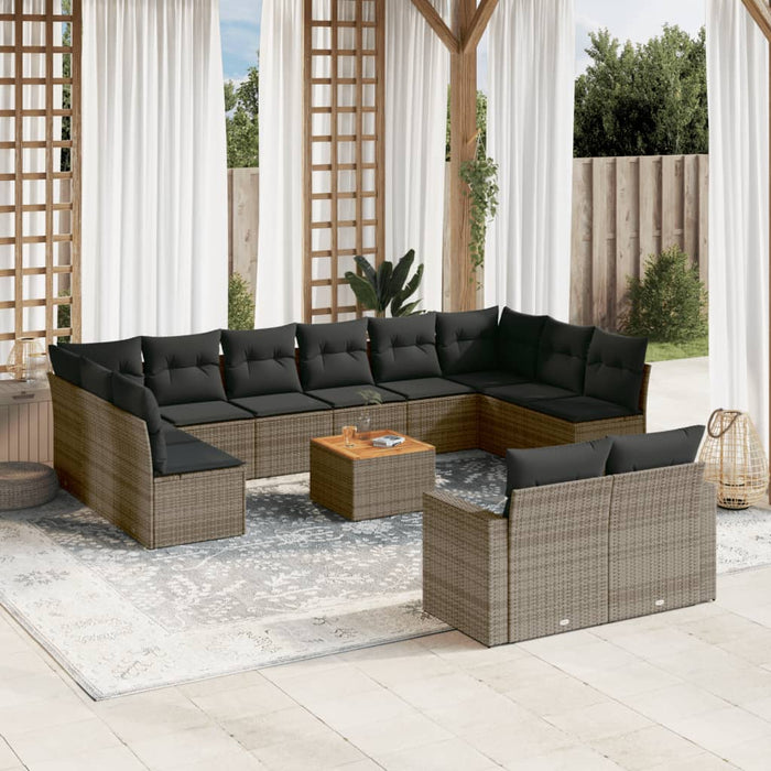 Set Divani da Giardino 13 pz con Cuscini Grigio in Polyrattan 3224359