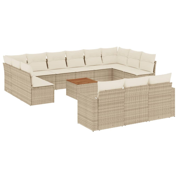 Set Divani da Giardino 14pz con Cuscini in Polyrattan Beige 3224364