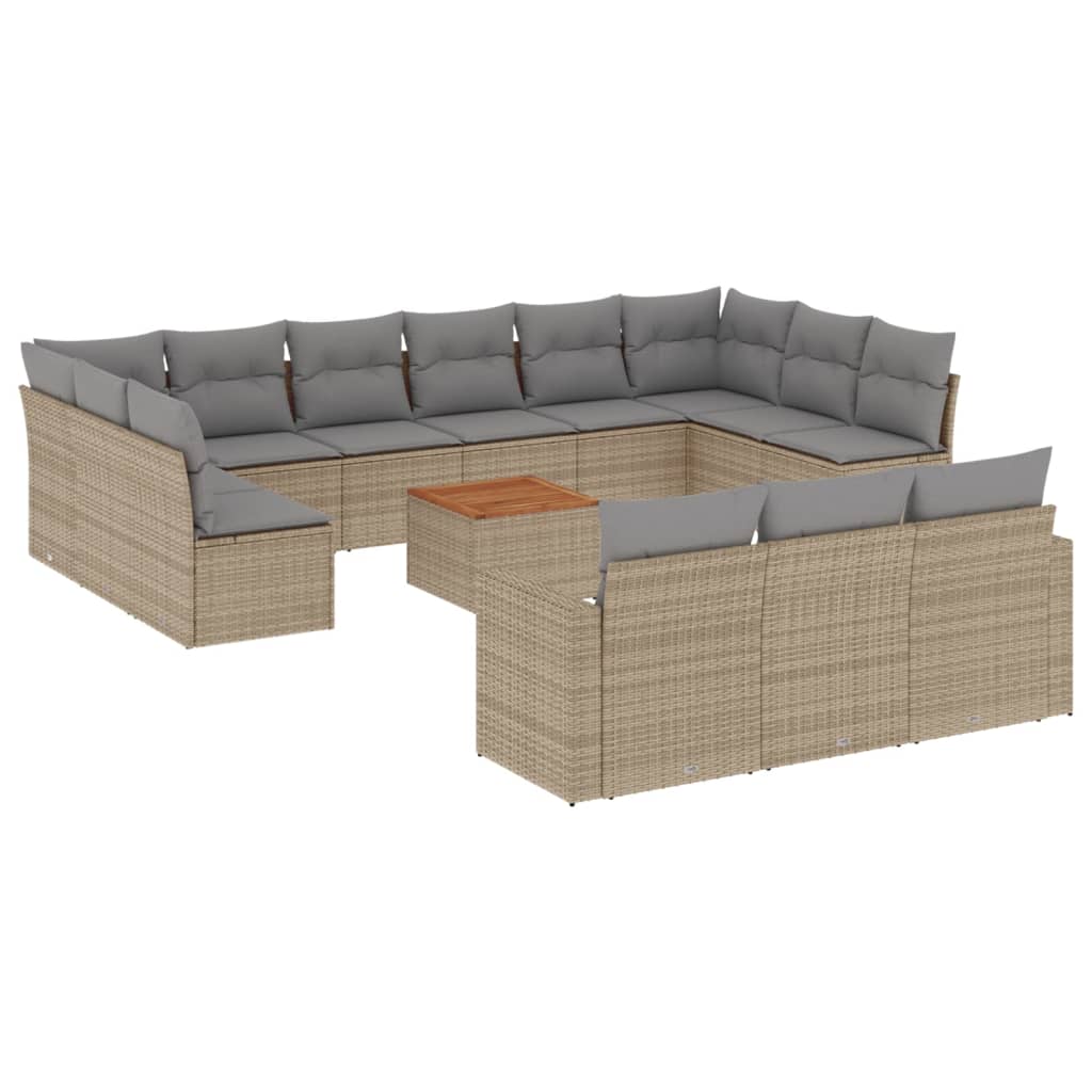 Set Divani da Giardino 14pz con Cuscini in Polyrattan Beige 3224365