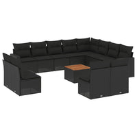 Set Divani da Giardino 13pz con Cuscini Nero in Polyrattan 3224368