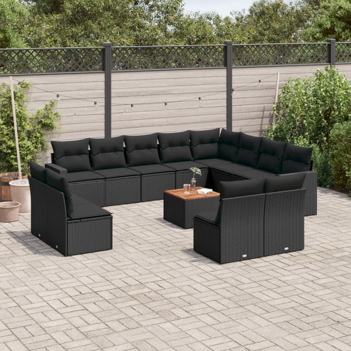 Set Divani da Giardino 13pz con Cuscini Nero in Polyrattan 3224368