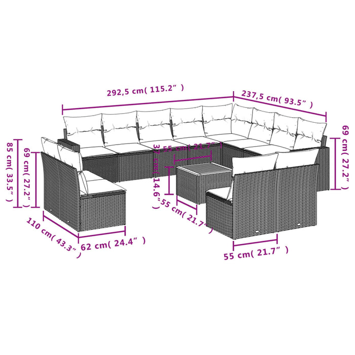 Set Divani da Giardino 13 pz con Cuscini Grigio in Polyrattancod mxl 88578