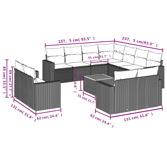 Set Divani da Giardino 12 pz con Cuscini Beige in Polyrattancod mxl 90223