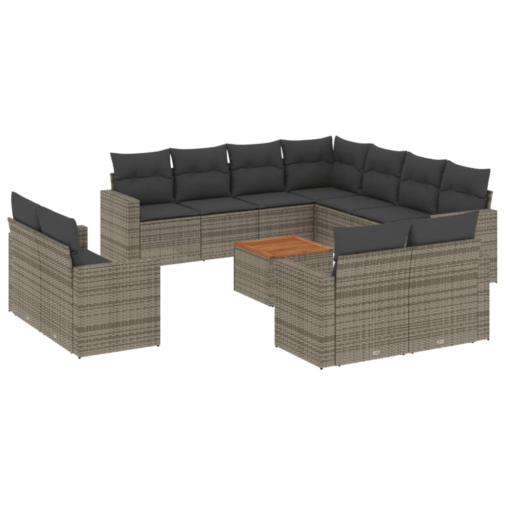 Set Divani da Giardino 12 pz con Cuscini Grigio in Polyrattan 3224387