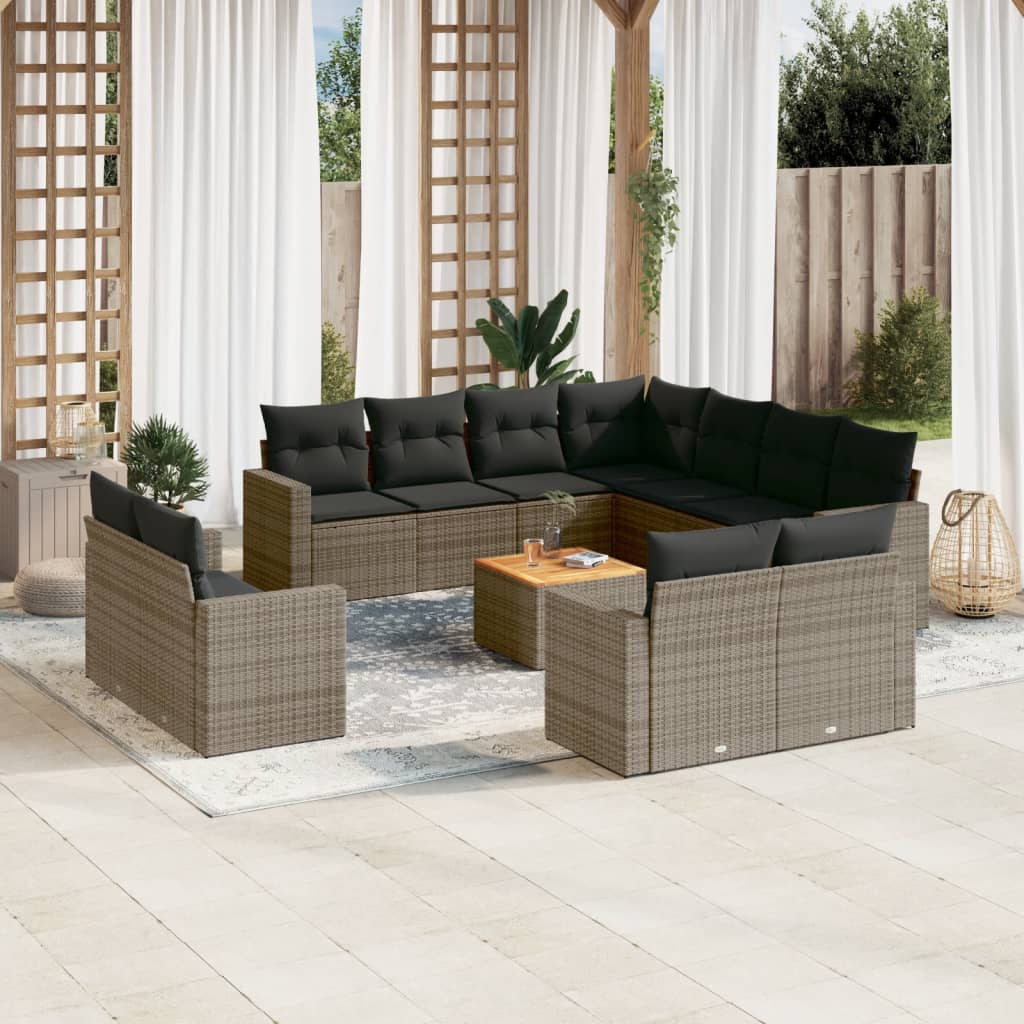 Set Divani da Giardino 12 pz con Cuscini Grigio in Polyrattan 3224387