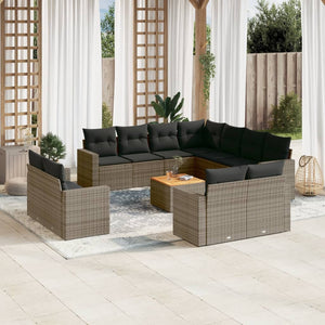 Set Divani da Giardino 12 pz con Cuscini Grigio in Polyrattan 3224387