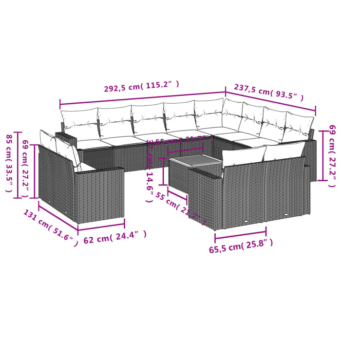 Set Divano da Giardino 13 pz con Cuscini Beige in Polyrattancod mxl 113384