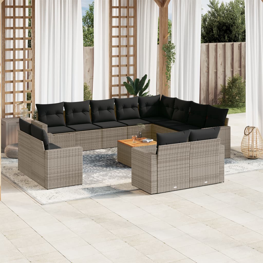 Set Divani da Giardino 13 pz con Cuscini Grigio in Polyrattan 3224394