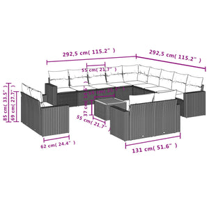 Set Divani da Giardino 14pz con Cuscini in Polyrattan Beigecod mxl 87556