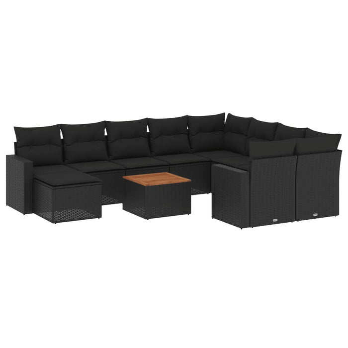 Set Divani da Giardino 11 pz con Cuscini in Polyrattan Nero 3224410