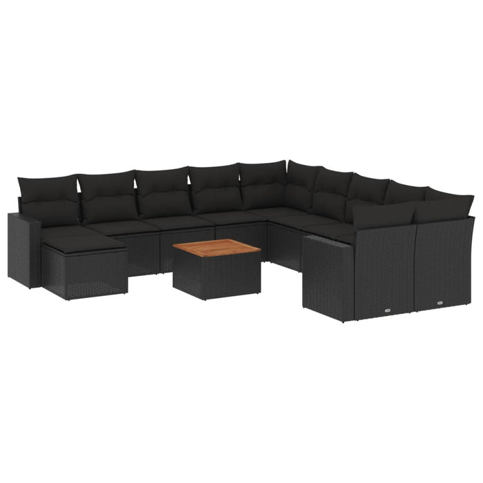 Set Divani da Giardino 12 pz con Cuscini Nero in Polyrattan 3224417