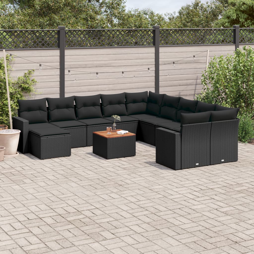 Set Divani da Giardino 12 pz con Cuscini Nero in Polyrattan 3224417