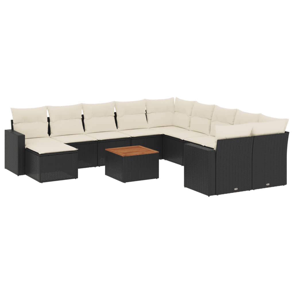 Set Divani da Giardino 12 pz con Cuscini Nero in Polyrattan 3224418