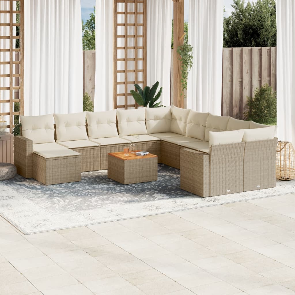 Set Divani da Giardino 12 pz con Cuscini Beige in Polyrattan 3224420