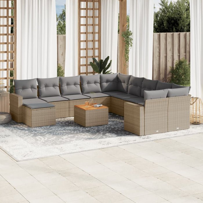 Set Divani da Giardino 12 pz con Cuscini Beige in Polyrattan 3224421